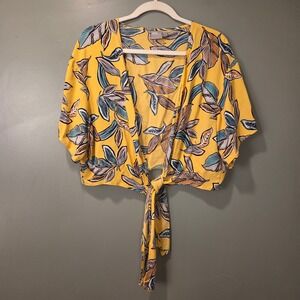 ASOS Women's Cropped Tie Front Top Size 14 Tropical Print Yellow Multi